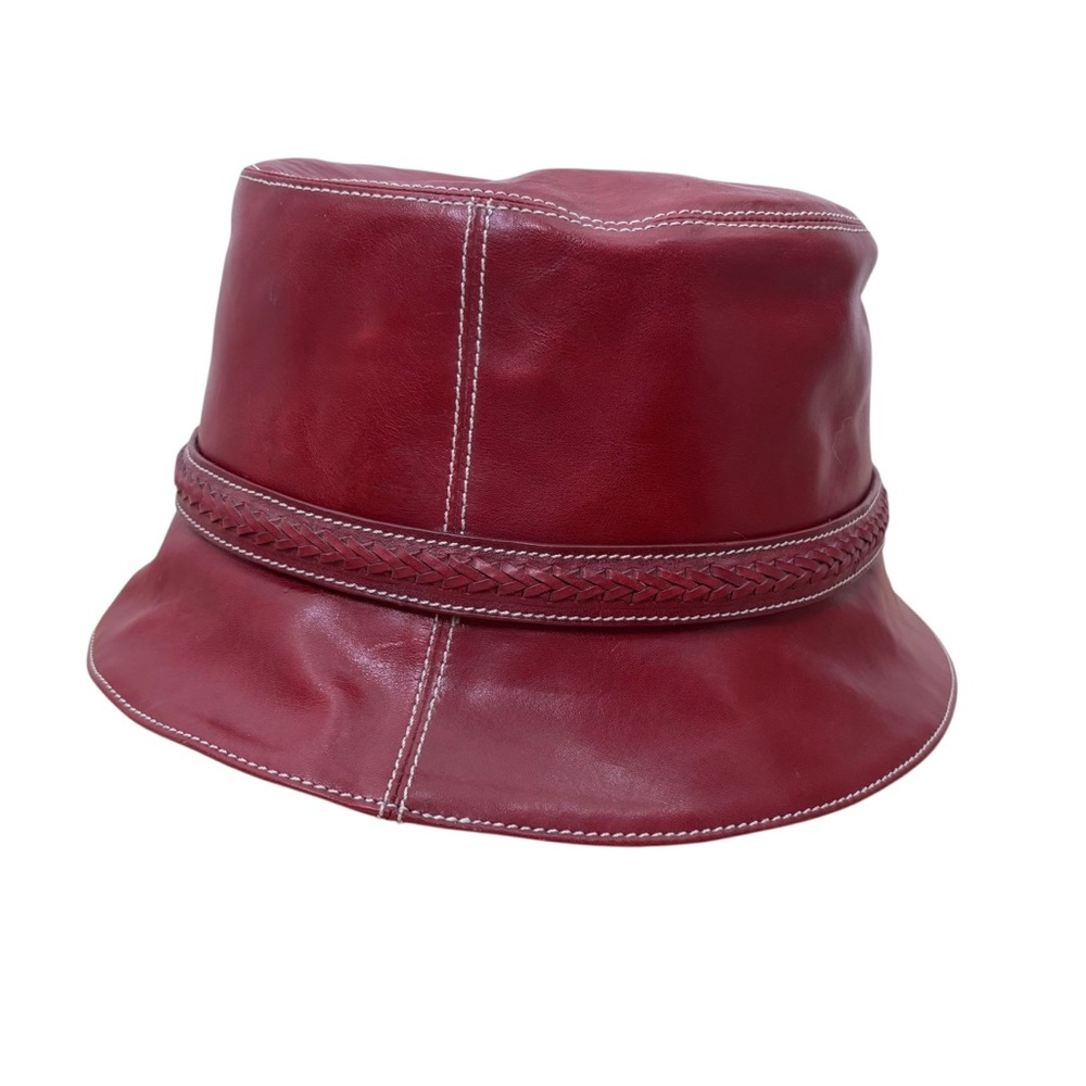 Brighton Cherry Red Leather Bucket Hat Boho OS - Picture 4 of 14